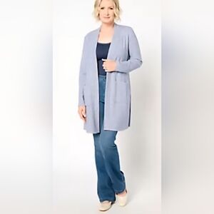 Cyrus Women's Blue Long Line Open Front Cardigan - Medium